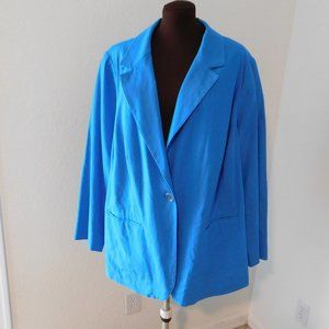 Studio Works Women's 24W Linen Blend Lined Button Turquoise Blazer Jacket